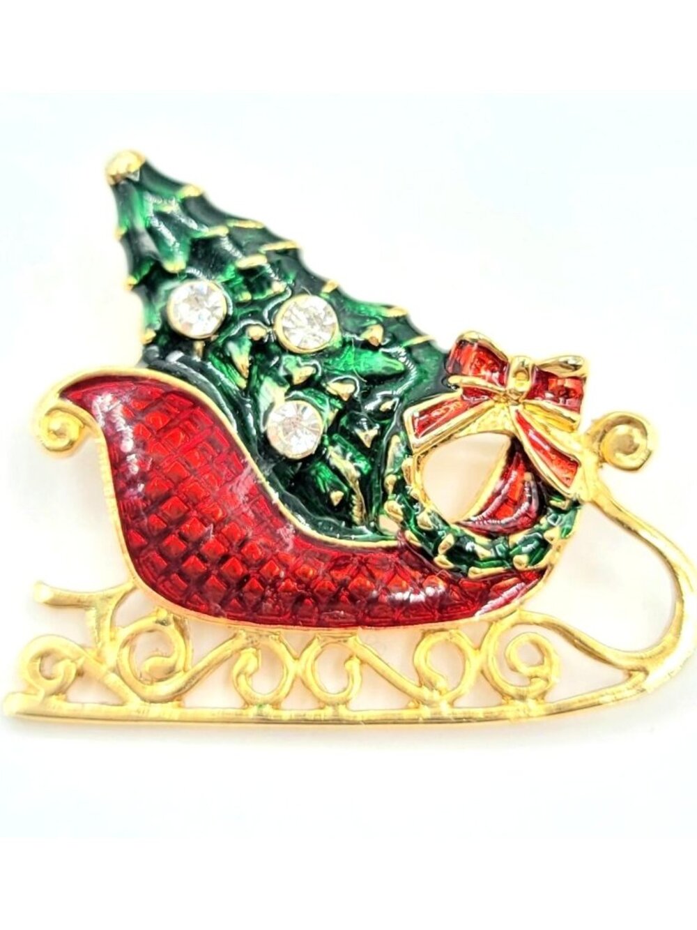Eisenberg Ice Santa Sleigh, Christmas Tree Brooch Pin Signed